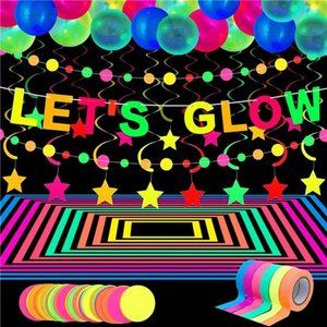 Glow Neon Party Supplies, 98.4 Feet 6 Rolls UV Blacklight Reactive Luminous Tape